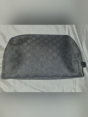 Gucci Nylon Black Monogram Canvas Toiletry Or Cosmetic Bag
